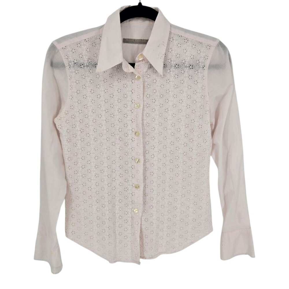 Robert Friedman womens size Medium white floral eyelet long sleeve blouse cotton